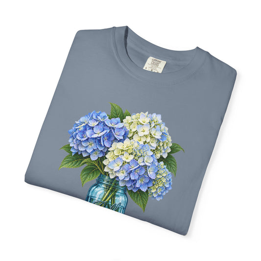 Blue Ball Jar with Hydrangeas T-Shirt