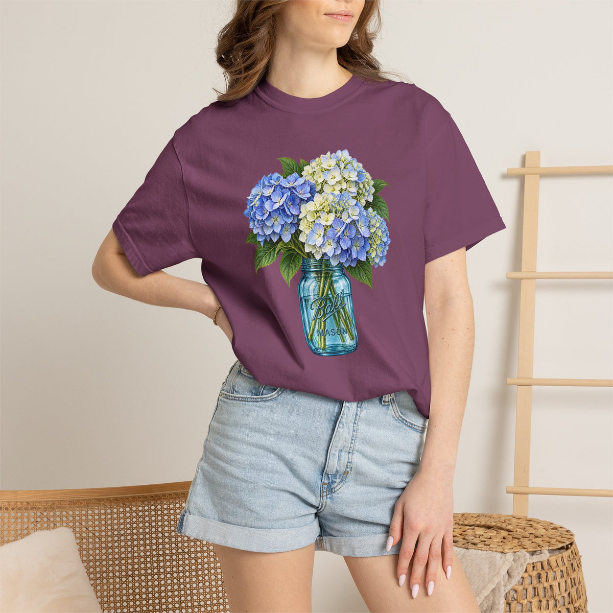 Blue Ball Jar with Hydrangeas T-Shirt